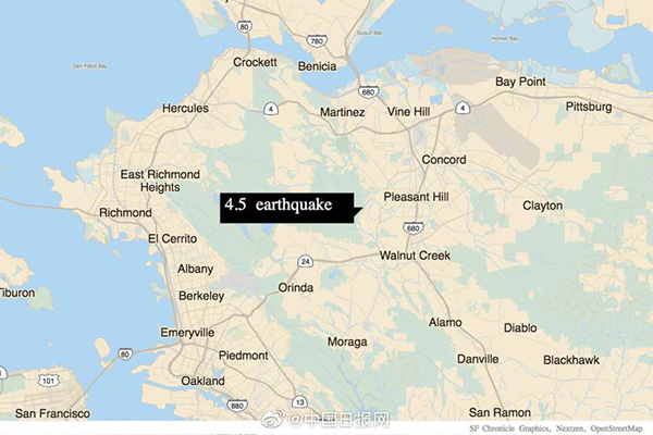 美国加州发生4.5级地震，整个旧金山湾地区有震感