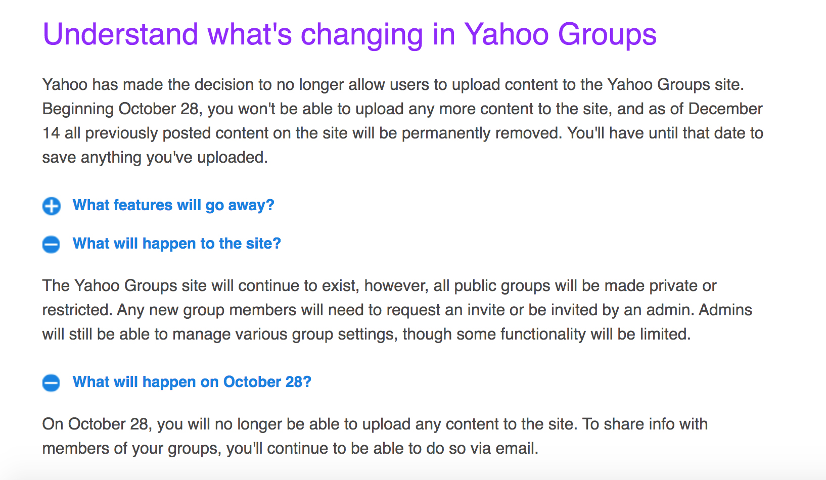 雅虎宣布逐渐关闭群组网站，12月14日后删除所有上传内容