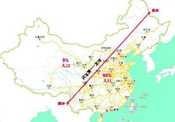 在中国地图上可以画出一条神秘的分界线——"黑龙江瑷珲-云南腾冲线"