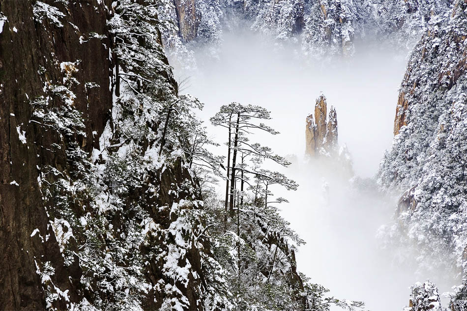 10-VCG1111838573822019年1月1日，安徽黄山，黄山风景区，云雾缭绕，冬雪如画。