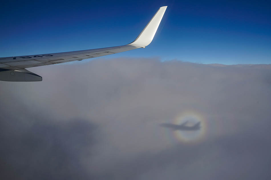 01-VCG1111846116632019年1月7日，福建省厦门市，一架客机在万米高空穿过云层出现“机师光环”(Pilot's Halo)