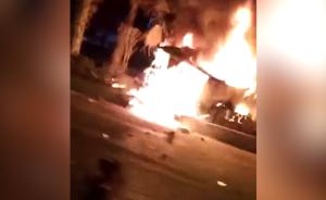 本田车突然撞隔离栏起火，车上5人身亡