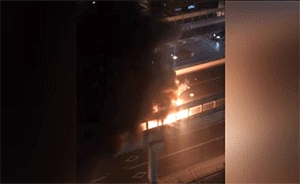 上海内环高架一辆轿车自燃火情已扑灭，无人伤亡交通逐步恢复