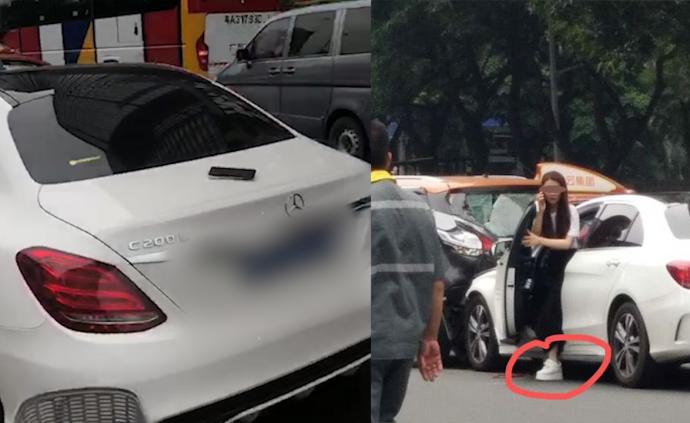 广州奔驰女司机闯红灯撞人群，致13人伤