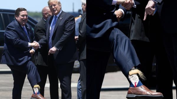 金发飘飘：美国副州长穿网红袜迎特朗普