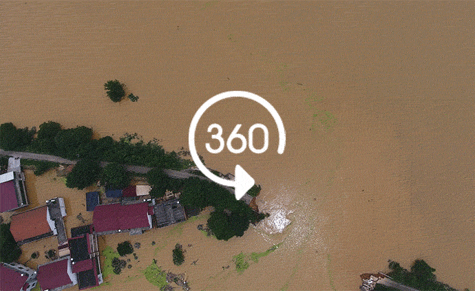 360°全景｜航拍湖南湘江洣河段漫堤决口，附近村庄被淹