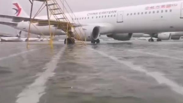 青岛机场暴雨积水，网友调侃来港口看海