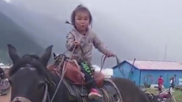 3岁“女汉子”草原骑马，英姿飒爽气势不输大人