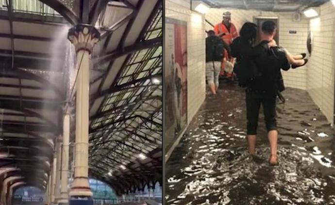 伦敦暴雨多个地铁站漏水，乘客滞留