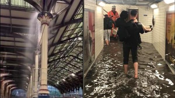 伦敦暴雨多个地铁站漏水，乘客滞留