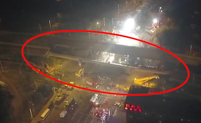 航拍无锡高架桥坍塌事故现场：3死2伤
