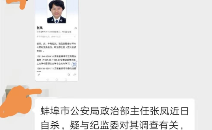 蚌埠市公安局政治部主任张凤因被查自尽？官方辟谣：因病去世