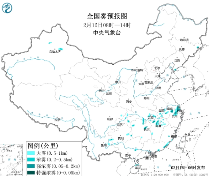 中央气象台继续发布大雾黄色预警，沪浙等地局地有强浓雾