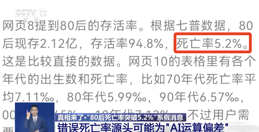 “80后死亡率突破5.2%”错得离谱！源头可能是AI运算偏差