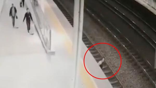 女性旅客跳入轨道，火车站上演生死50秒
