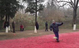 “红警”雾霾中，部分北京市民晨练依旧：箜竹照抖腿照踢……