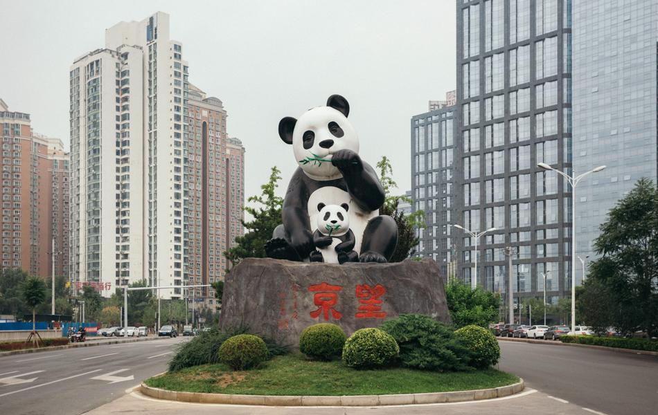 10 国宝 chinese treasure  2016年，望京去往大山子的十字路口处的大熊猫雕像，一对亲子熊猫在城市森林中啃竹子。 拷贝