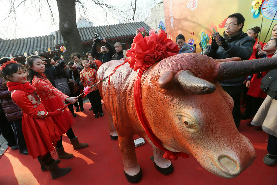 1.2017年2月3日，北京，“春姑娘”在北京古观象台举行的2017立春文化节上鞭打春牛。