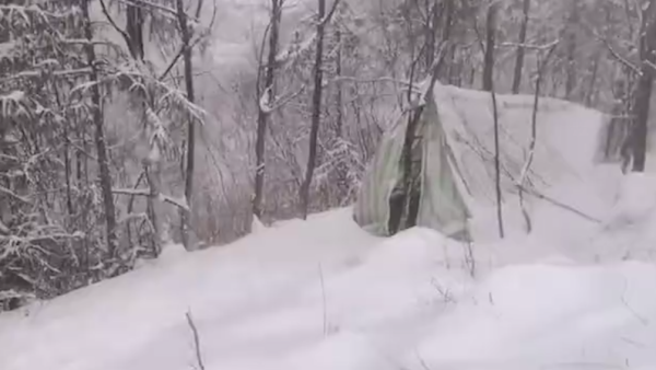 下雪了，爷爷为孙女搭的网课帐篷很坚强
