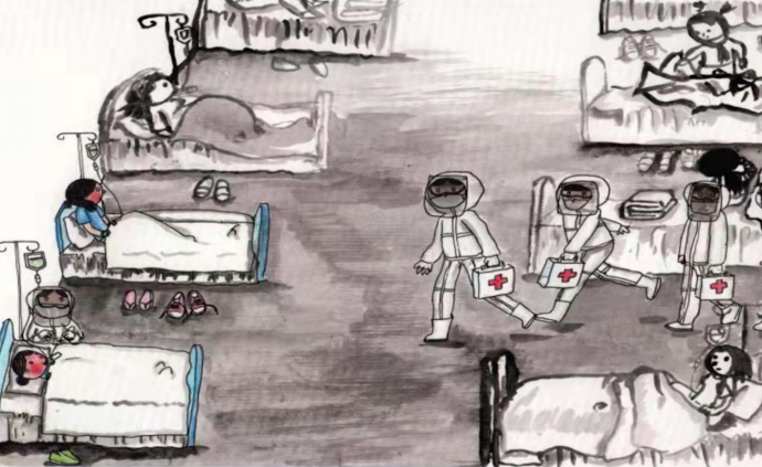 小学生创作主题漫画，致敬一线防疫人员