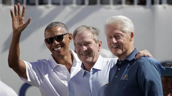 打一场高尔夫，三名美国前总统首度同框