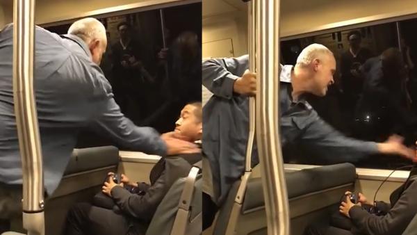 旧金山亚裔乘客坐地铁，遭白人男子辱骂