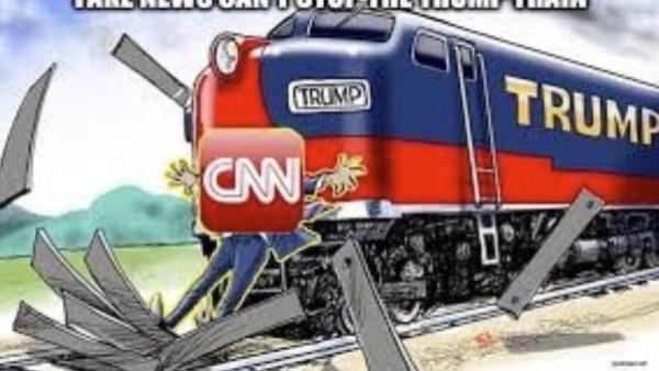 特朗普再怼CNN：转发火车撞记者漫画