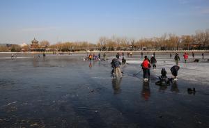 冰面未冻实，北京什刹海滑冰爱好者扎堆