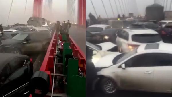 贵州凝冻天气致多车相撞，百余人滞留
