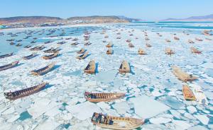 大连千艘渔船被海冰封冻似“钉”在海上