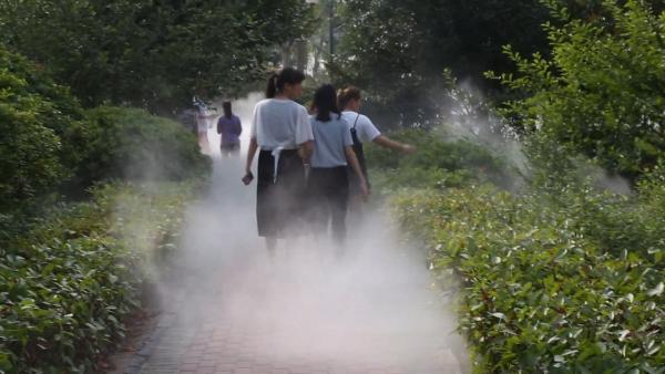 高校加装造雾系统，吸引学生纷纷拍照