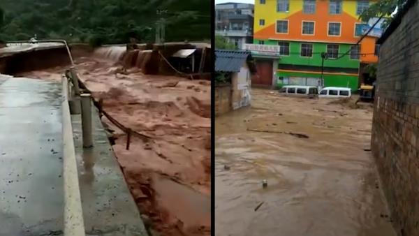 云南多地暴雨致洪涝，山体坍塌积水严重