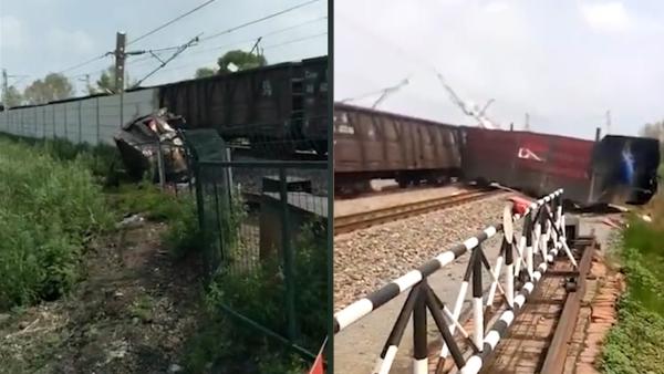 哈尔滨一货车抢道撞火车，货车司机身亡
