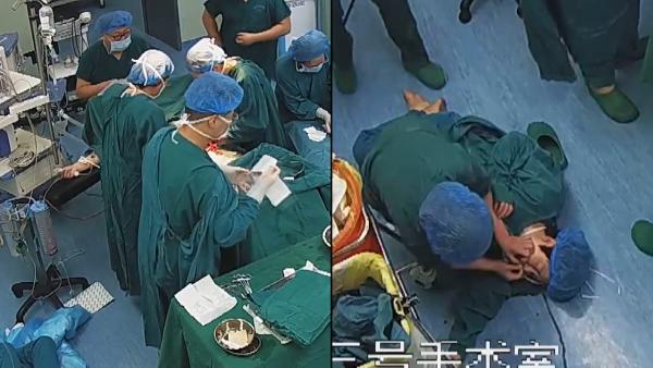 手术室监拍：医生抢救孕妇时虚弱晕倒