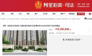 淘宝司法网拍平台：杭州最贵法拍商品房成交，总价1.13亿